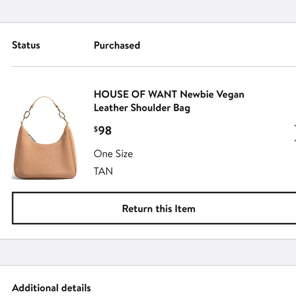House of Want Vegan Leather Shoulder Bag Brown - Picture 1 of 3